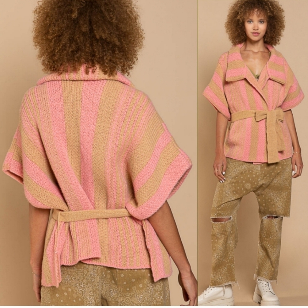 POL Pink and Tan Cardigan wrap with tie belt Size Small NWT